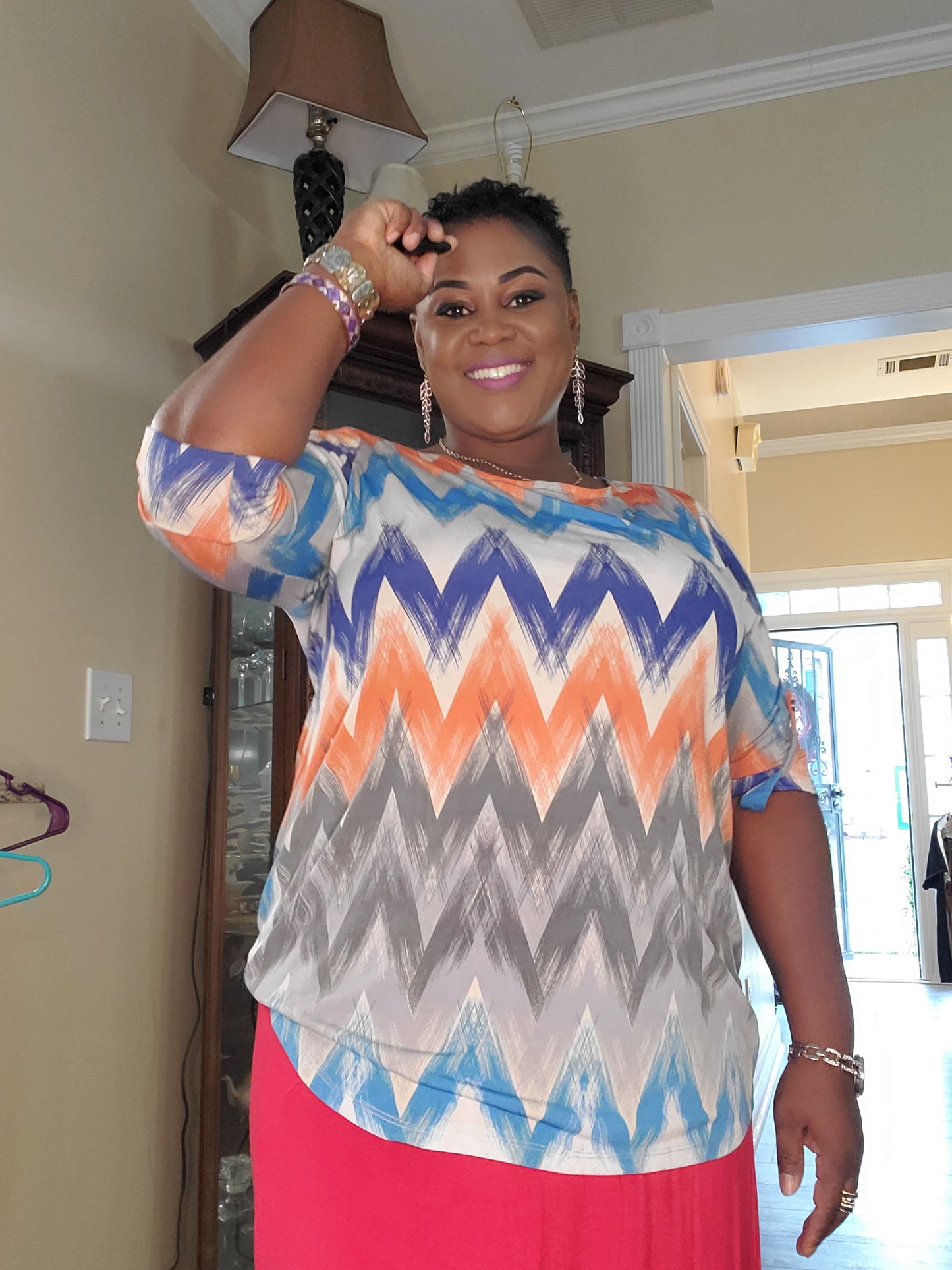 Woman blue and orange multicolor color blouse image 1