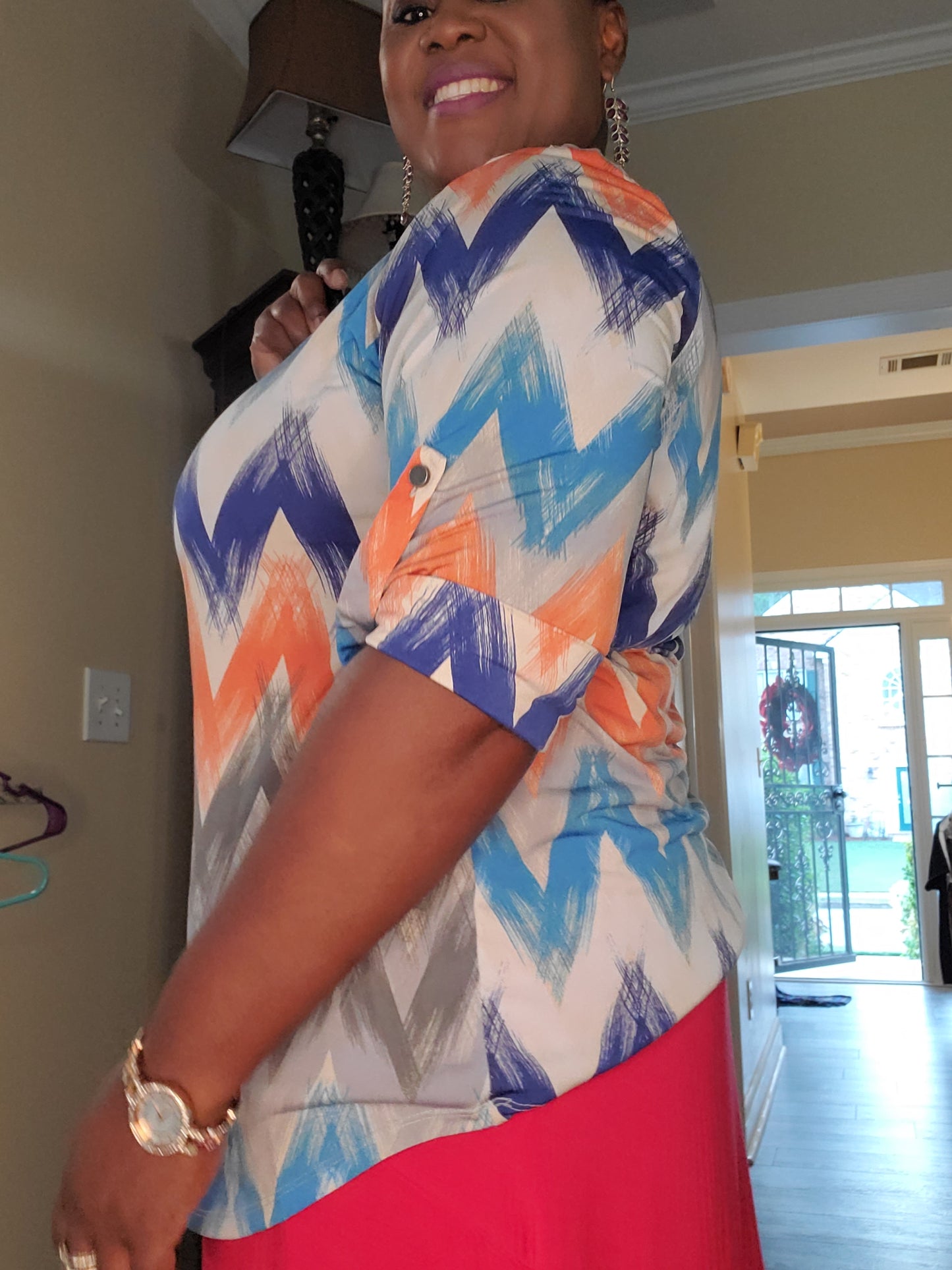 Woman blue and orange multicolor color blouse image 3