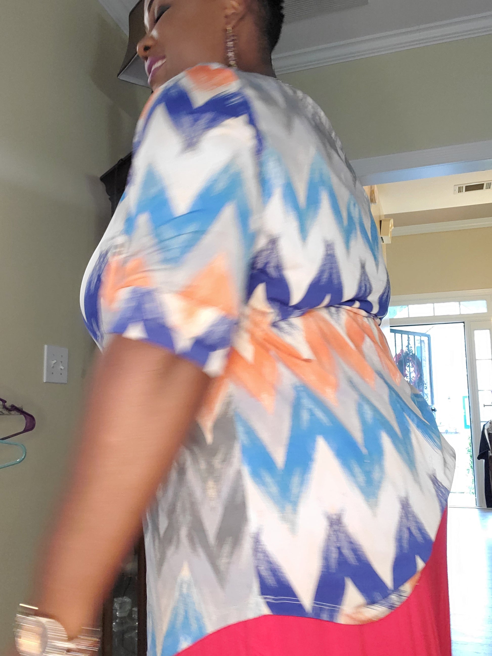 Woman blue and orange multicolor color blouse  image 5