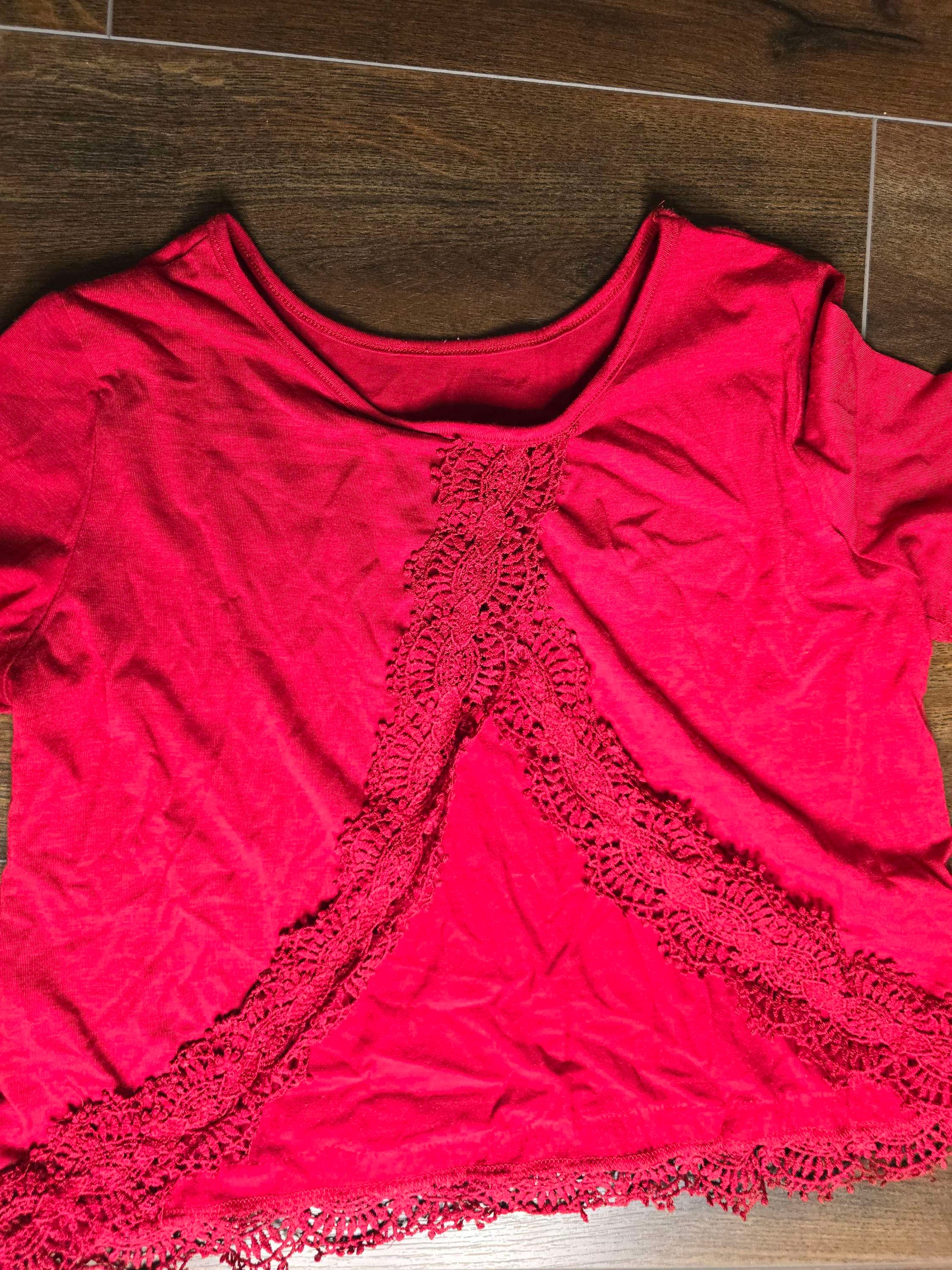 Lace detailed red blouse S image 1
