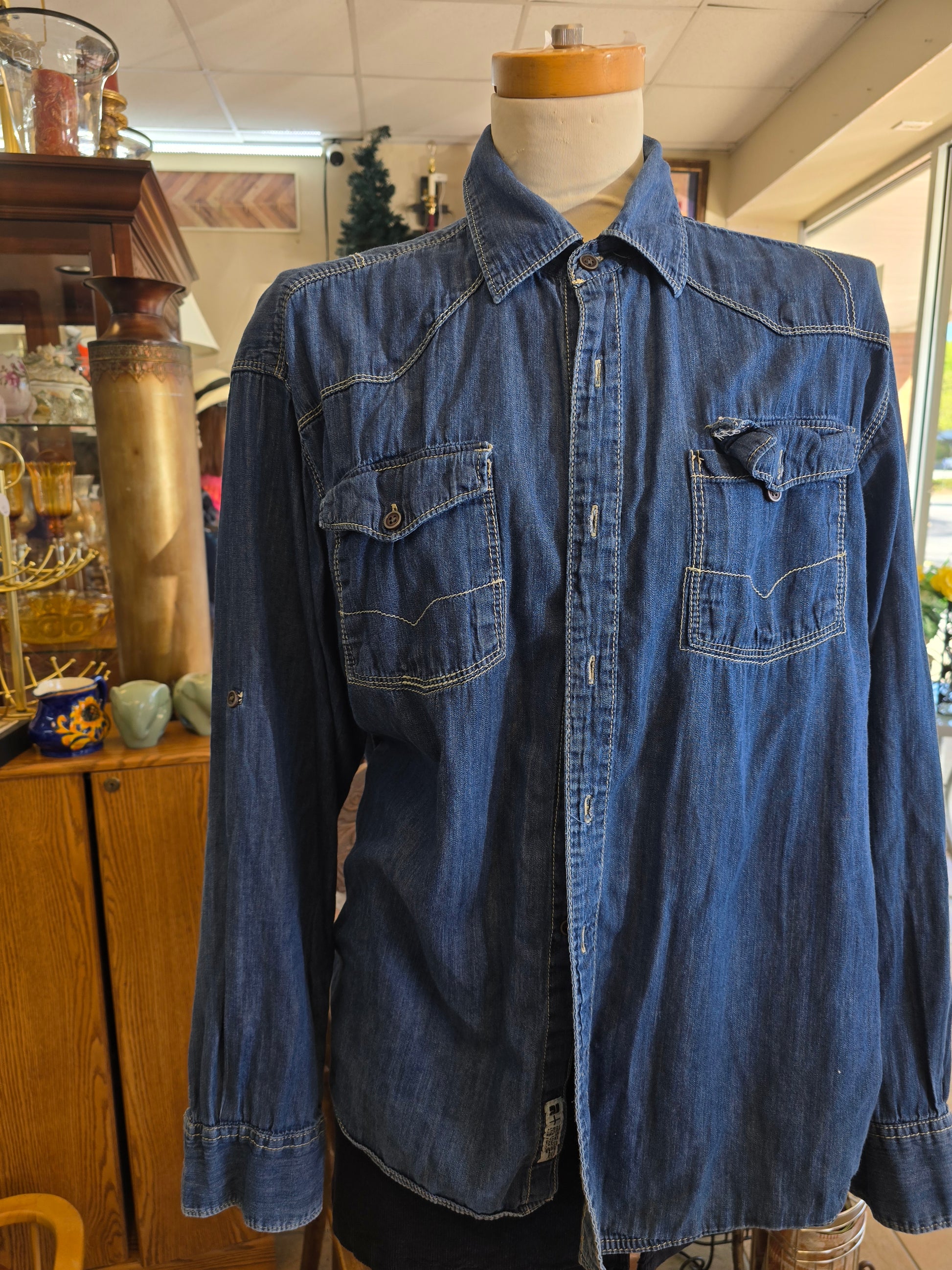 Long sleeve denim blouse 1X image 1