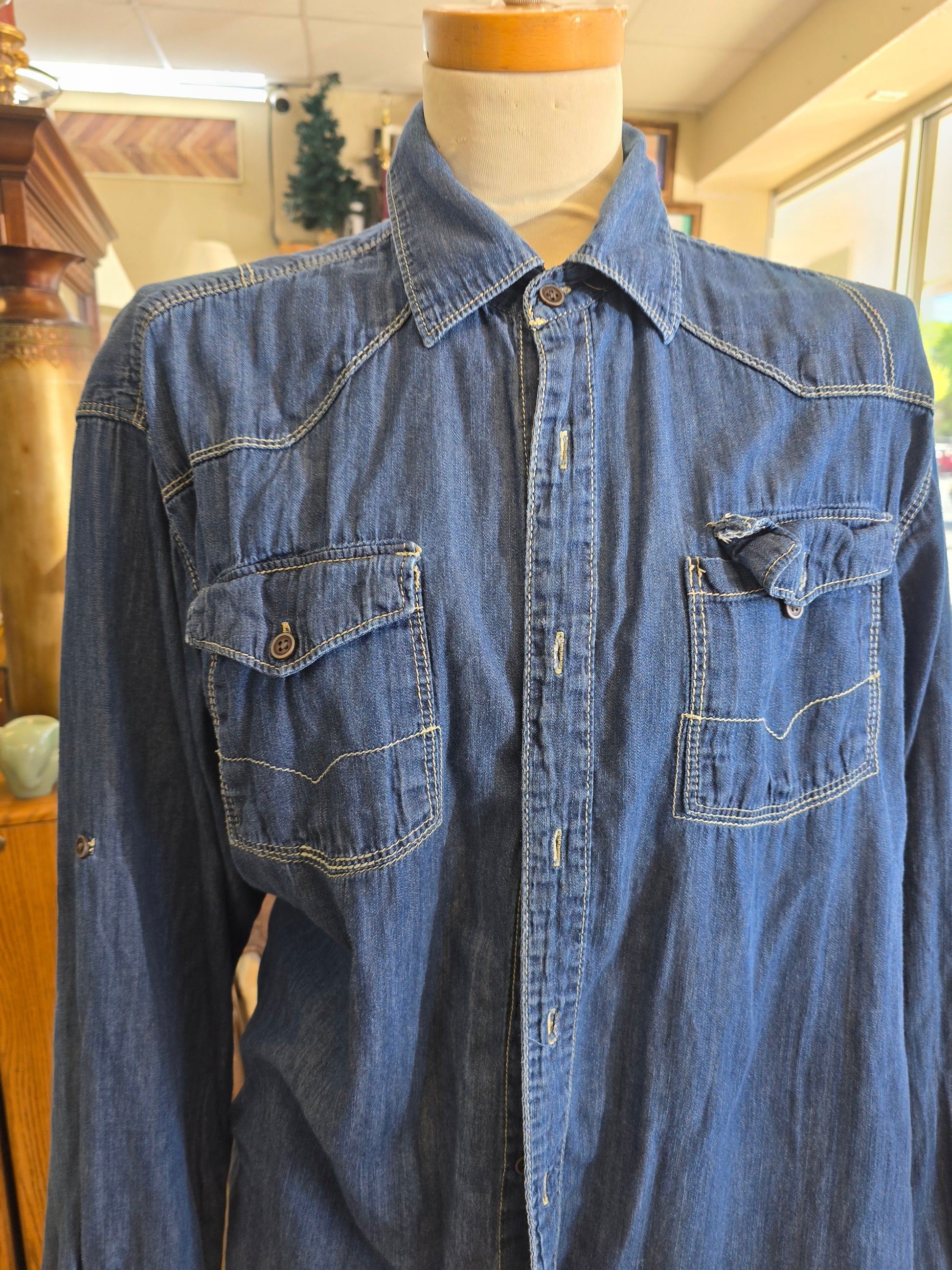 Long sleeve denim blouse 1X image 2