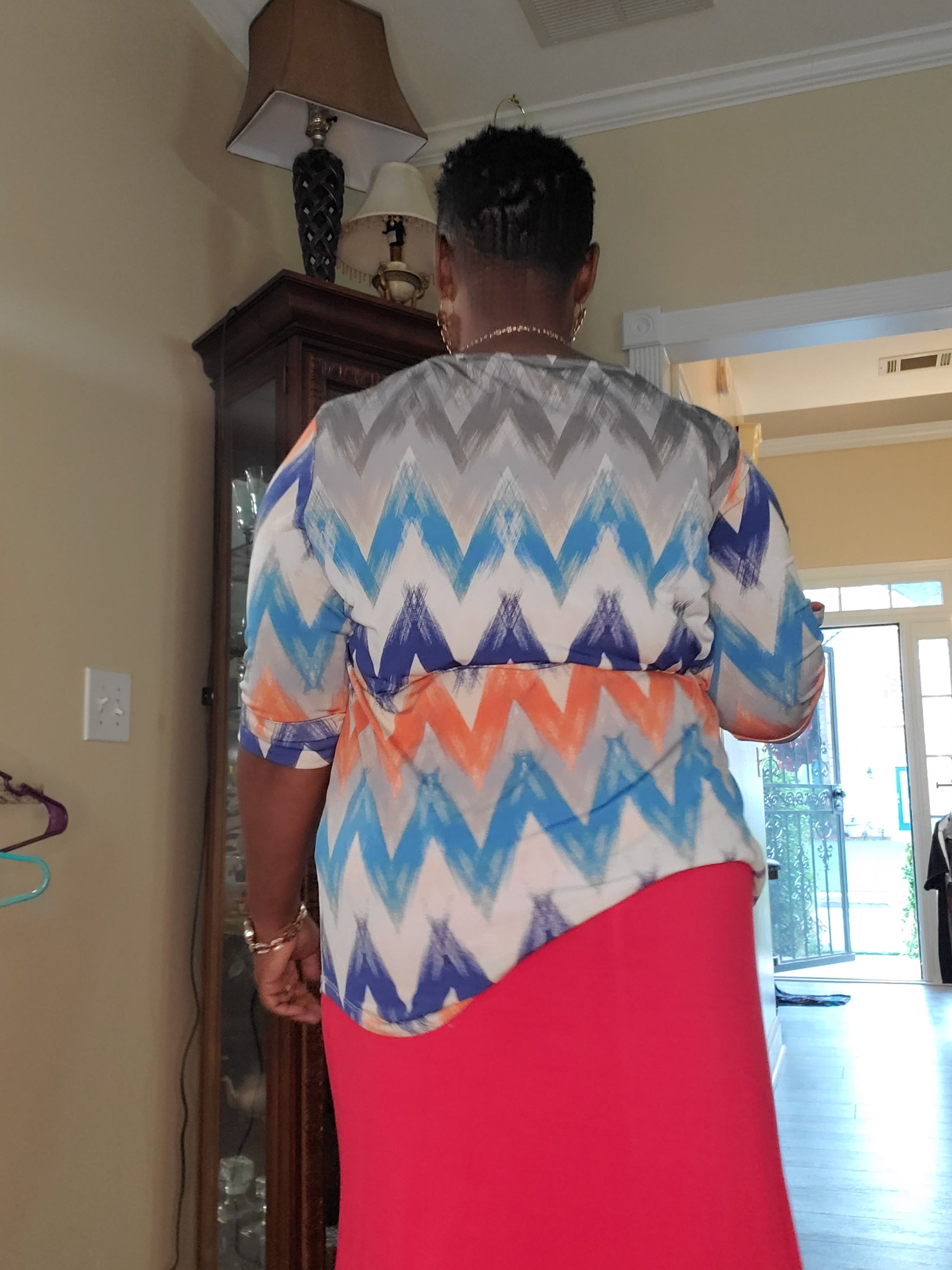 Woman blue and orange multicolor color blouse  image 6