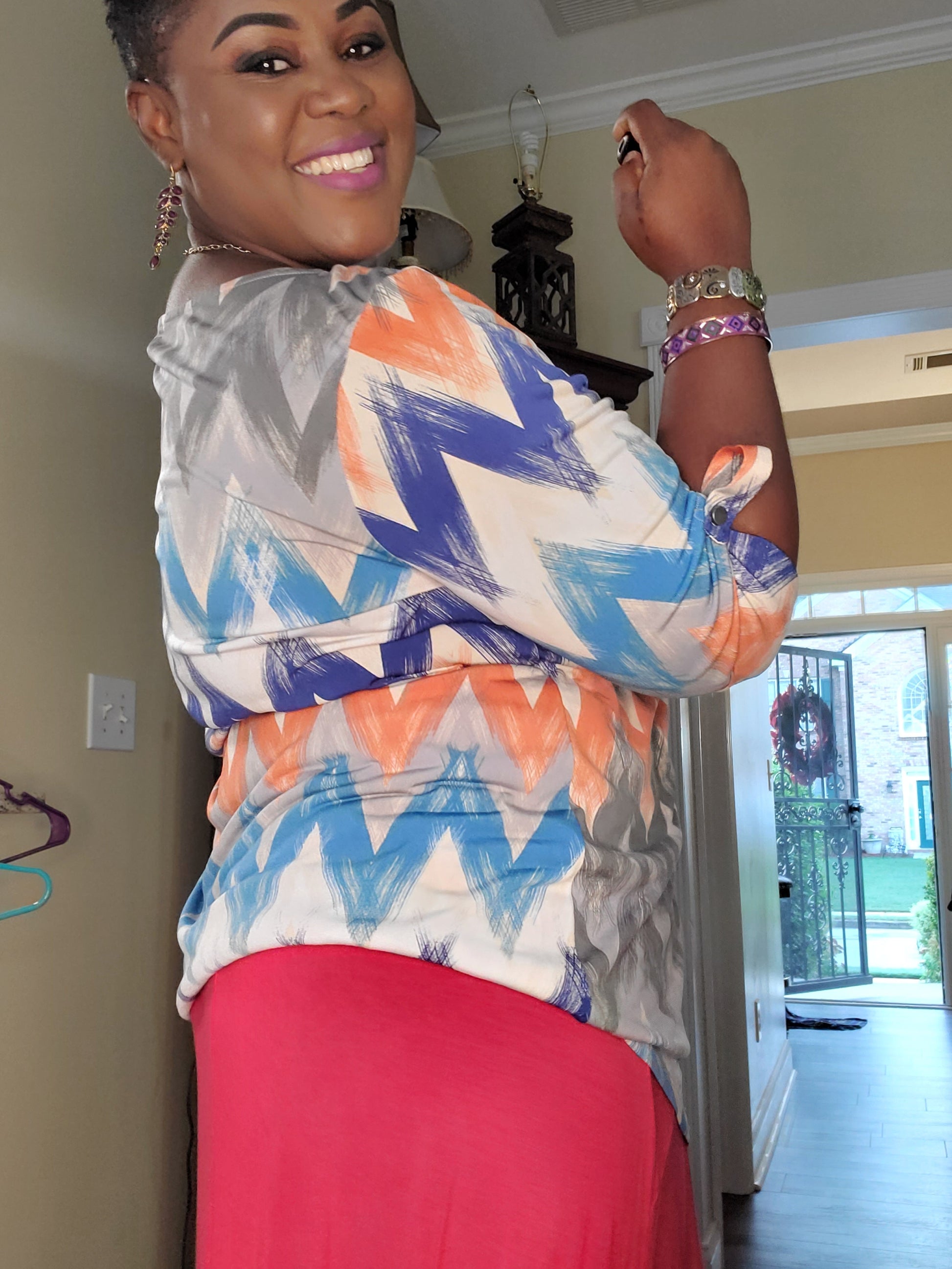 Woman blue and orange multicolor color blouse  image 2