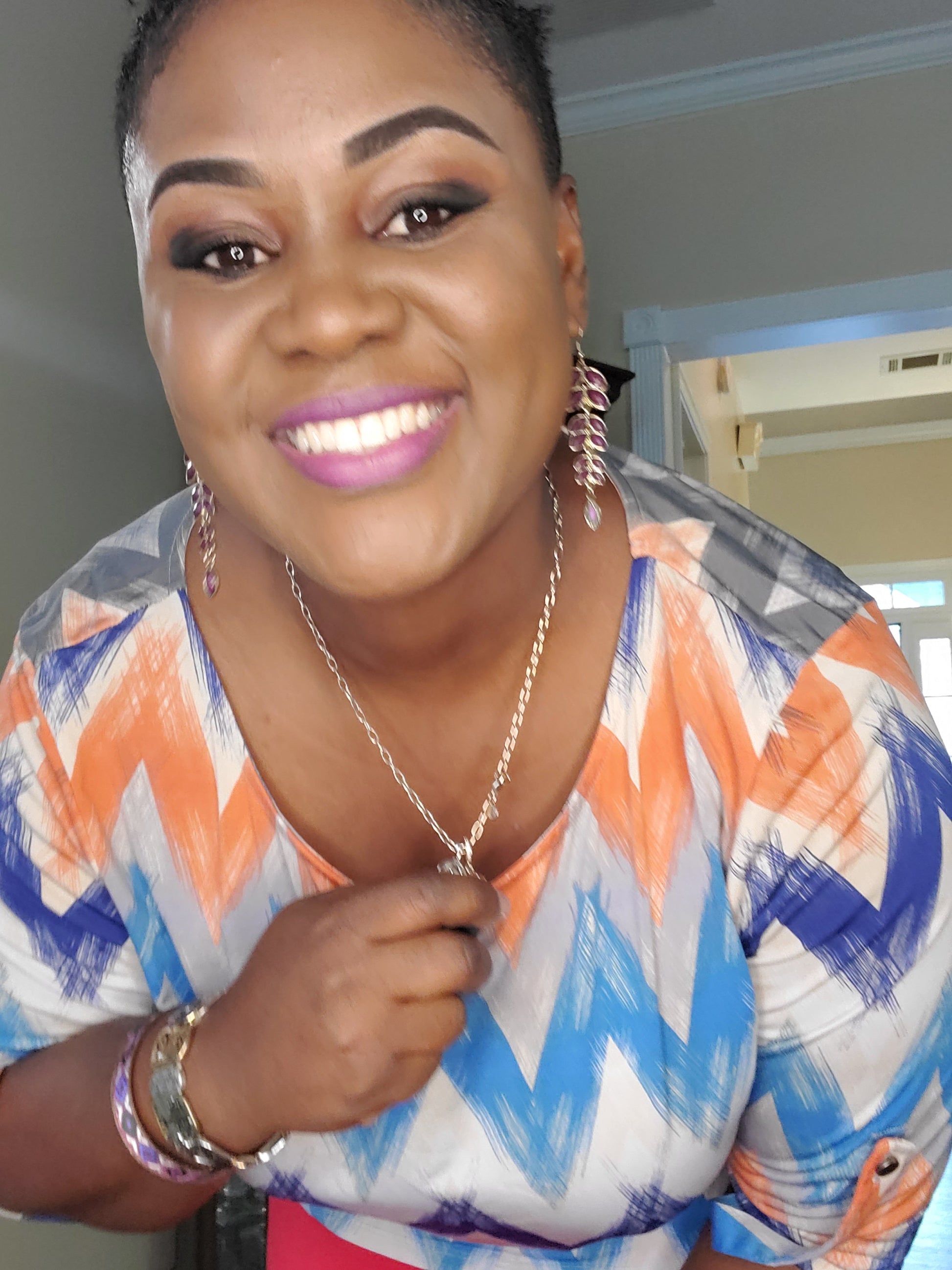 Woman blue and orange multicolor color blouse  image 4