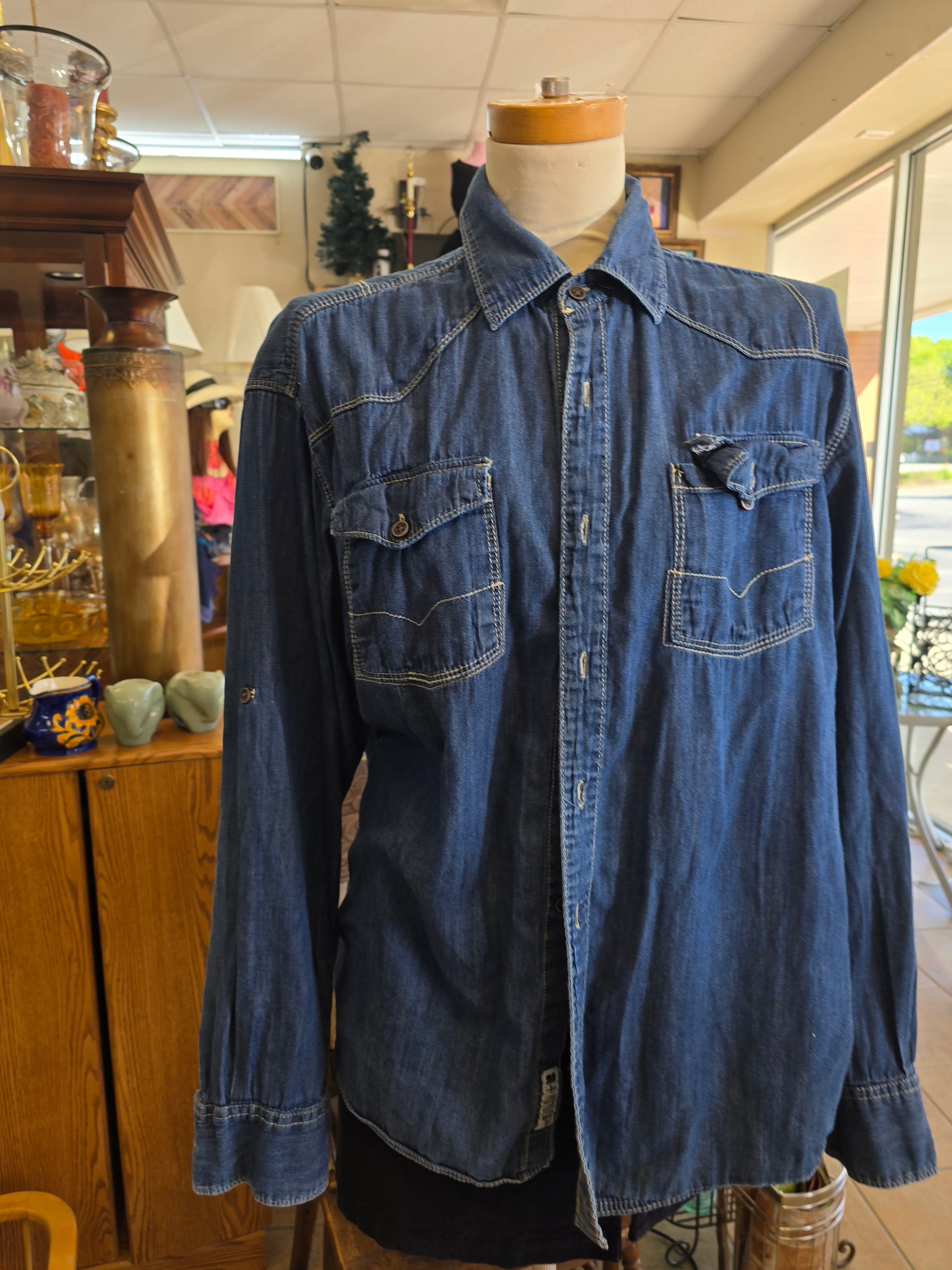 Long sleeve denim blouse 1X image 0